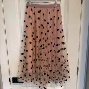 Baby Pink Tulle + Felt Heart Midi Skirt